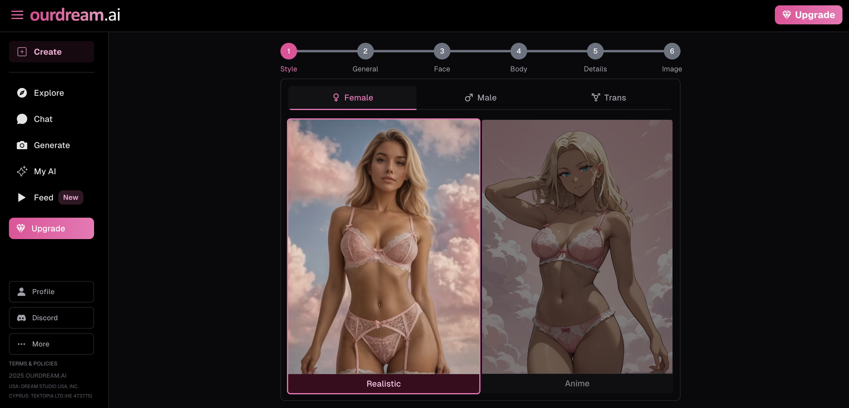 Ourdream.ai interface overview